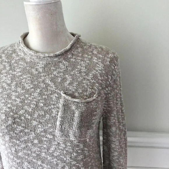 Hollister Crew Neck Burnout Pocket Sweater Tan XS - Picture 2 of 5